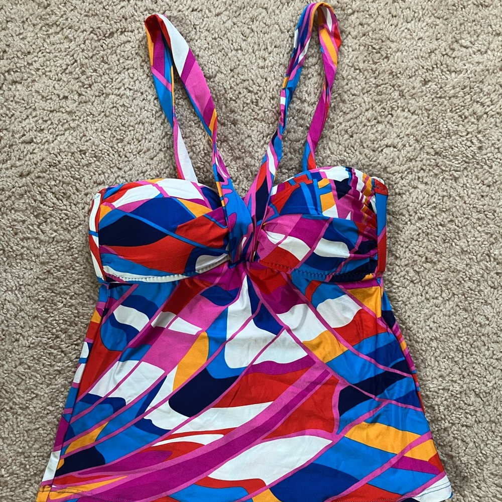Trina Turk Blue and Pink Bustier Tank Top